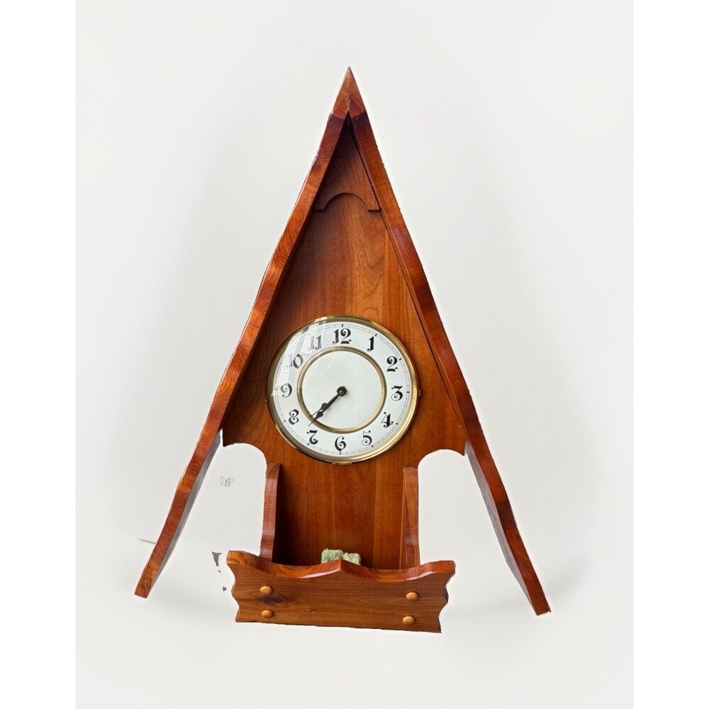 Vintage Handmade Wood Steeple Wall Clock Rustic Gothic Arrowhead A Frame Decor